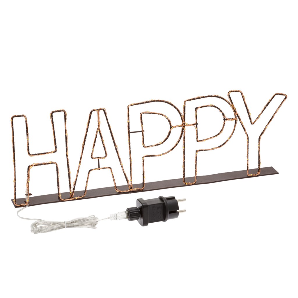 Scritta luminosa led HAPPY color rame – bianco caldo