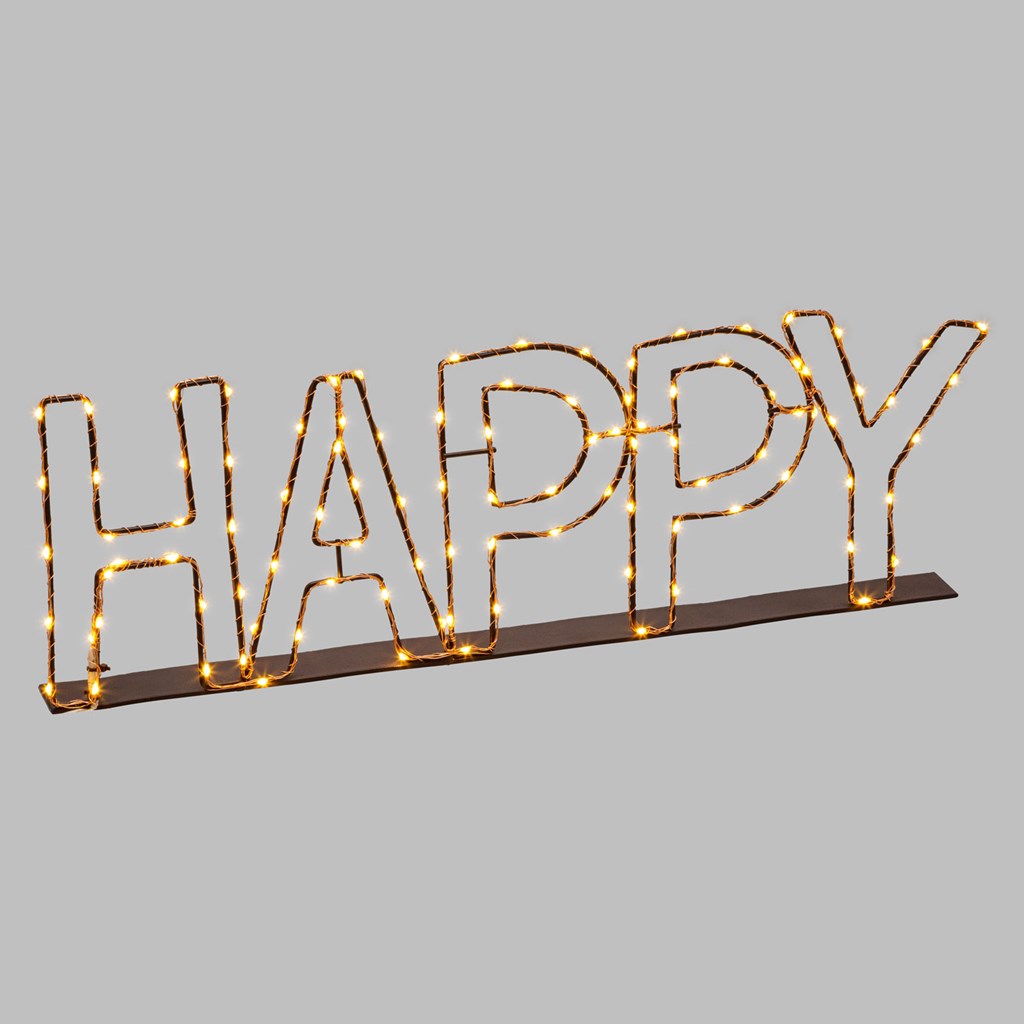 Scritta luminosa led HAPPY color rame – bianco caldo