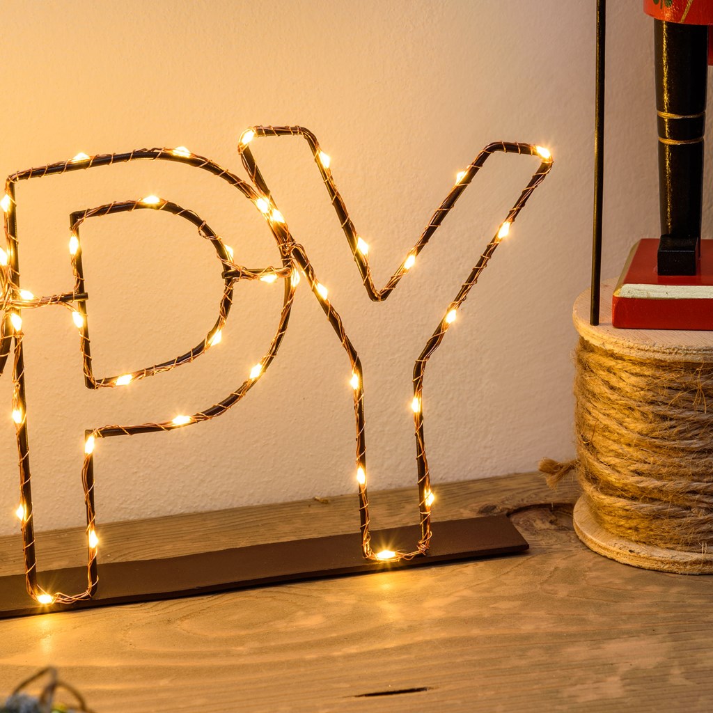Scritta luminosa led HAPPY color rame – bianco caldo