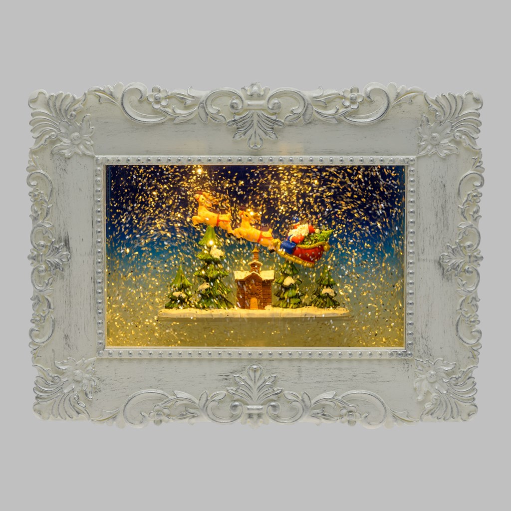 Quadretto luminoso con Babbo Natale su slitta – led bianco caldo
