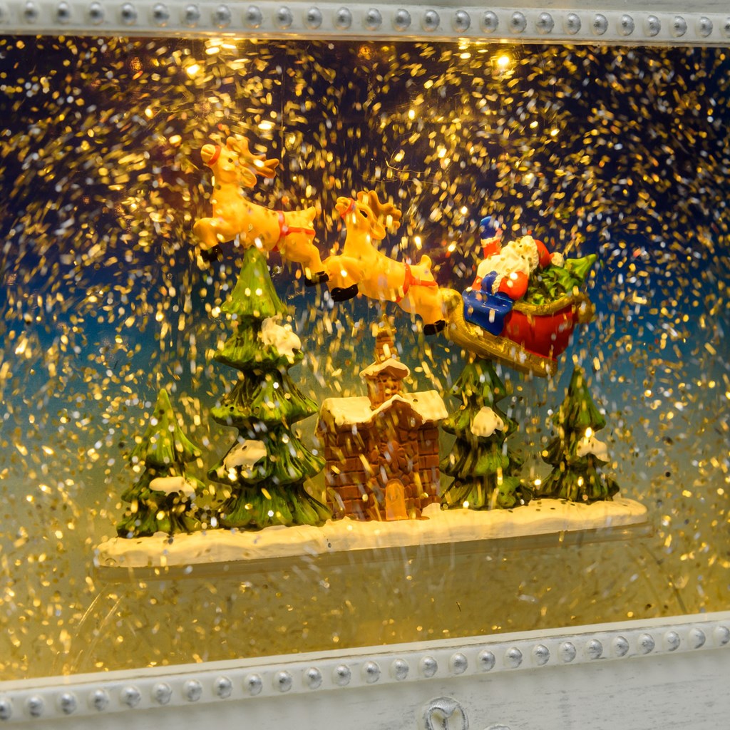 Quadretto luminoso con Babbo Natale su slitta – led bianco caldo