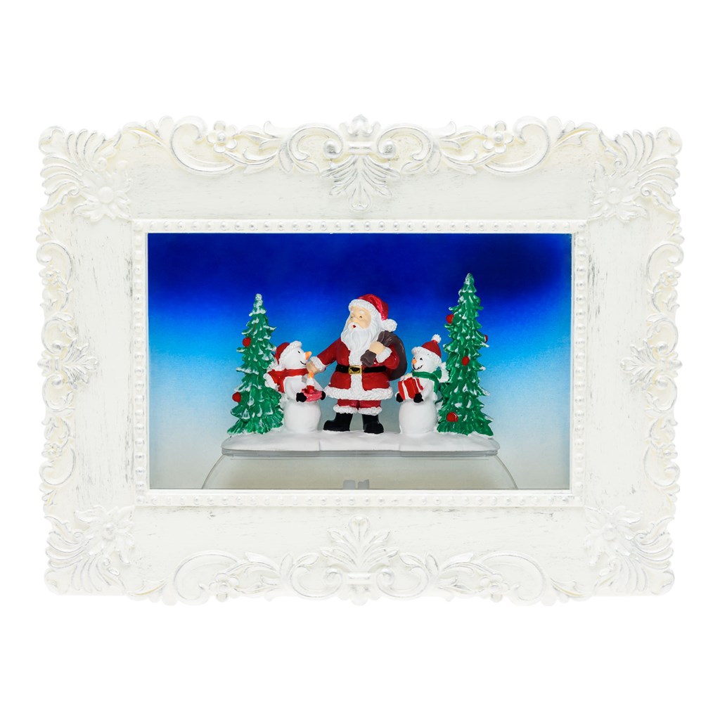 Quadretto luminoso con Babbo Natale e pupazzi di neve – led bianco caldo