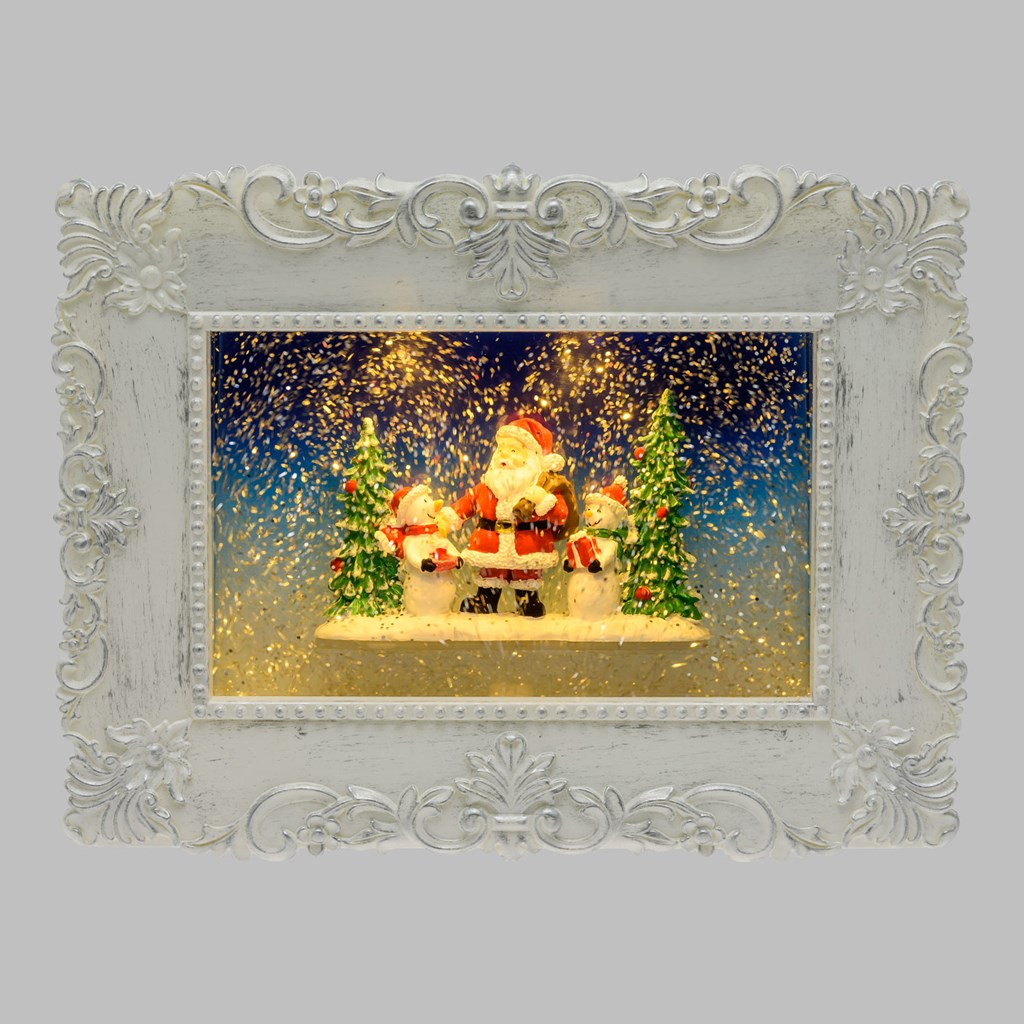 Quadretto luminoso con Babbo Natale e pupazzi di neve – led bianco caldo
