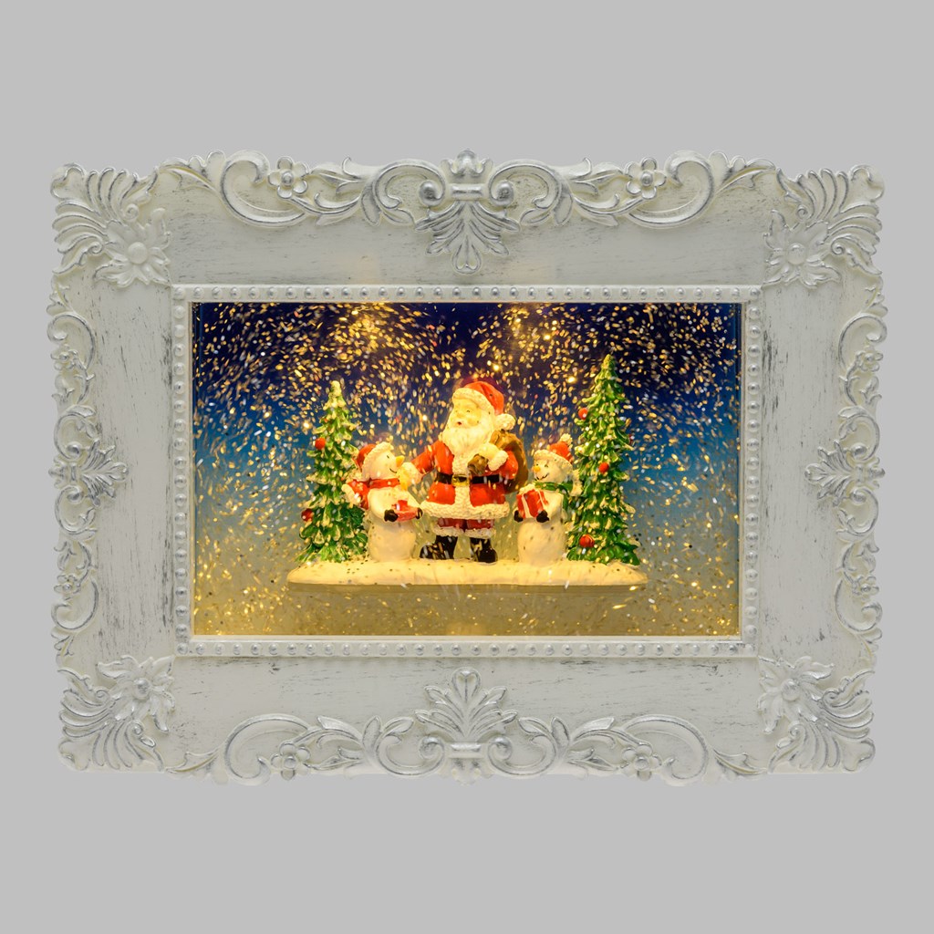 Quadretto luminoso con Babbo Natale e pupazzi di neve – led bianco caldo