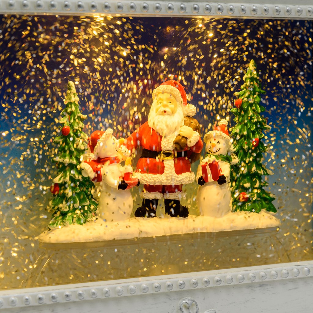 Quadretto luminoso con Babbo Natale e pupazzi di neve – led bianco caldo