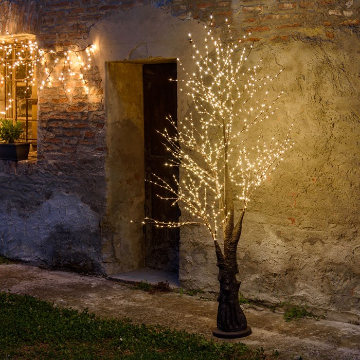 Albero marrone con tronco e base rotonda – microled bianco caldo