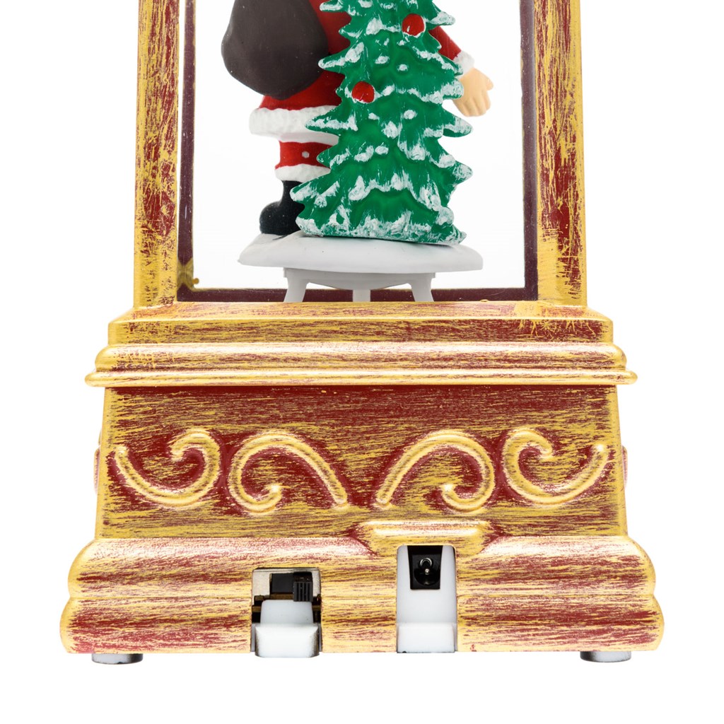 Lanterna natalizia a batteria rosso antico con nevicata glitter – h. 20,5 cm