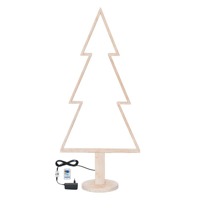 Albero di Natale con base in legno sbiancato – 145 cm – led RGB e Bianco Caldo