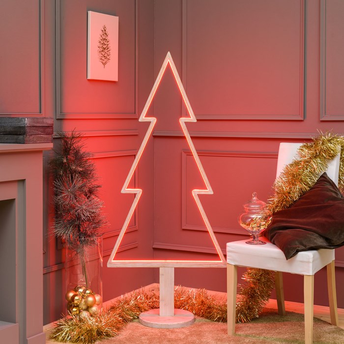 Albero di Natale con base in legno sbiancato – 145 cm – led RGB e Bianco Caldo