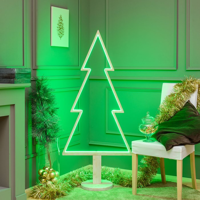 Albero di Natale con base in legno sbiancato – 145 cm – led RGB e Bianco Caldo