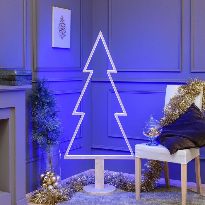 Albero di Natale con base in legno sbiancato – 145 cm – led RGB e Bianco Caldo