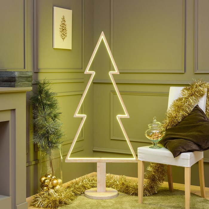 Albero di Natale con base in legno sbiancato – 145 cm – led RGB e Bianco Caldo