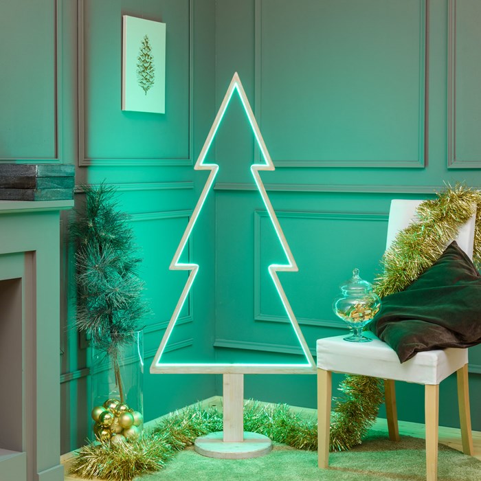 Albero di Natale con base in legno sbiancato – 145 cm – led RGB e Bianco Caldo