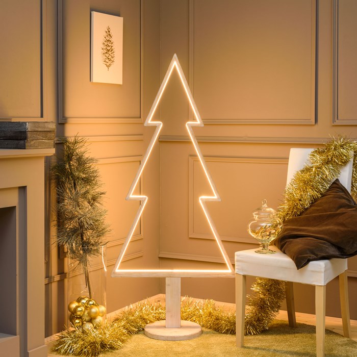 Albero di Natale con base in legno sbiancato – 145 cm – led RGB e Bianco Caldo
