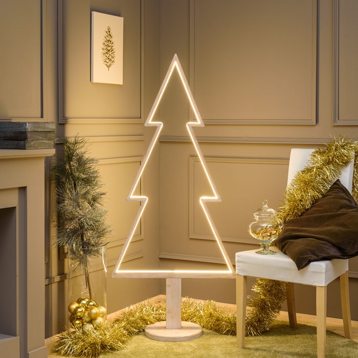 Albero di Natale con base in legno sbiancato – 145 cm – led RGB e Bianco Caldo