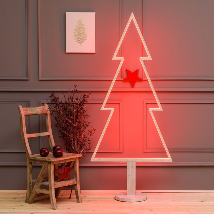 Albero di Natale con base in legno sbiancato – 170 cm – led RGB e Bianco Caldo