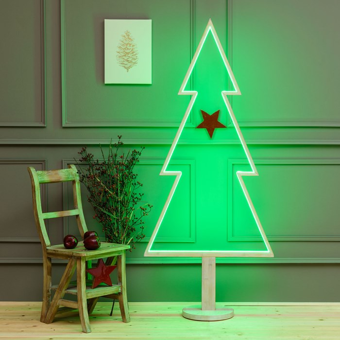 Albero di Natale con base in legno sbiancato – 170 cm – led RGB e Bianco Caldo