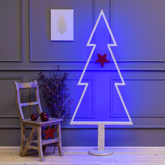 Albero di Natale con base in legno sbiancato – 170 cm – led RGB e Bianco Caldo