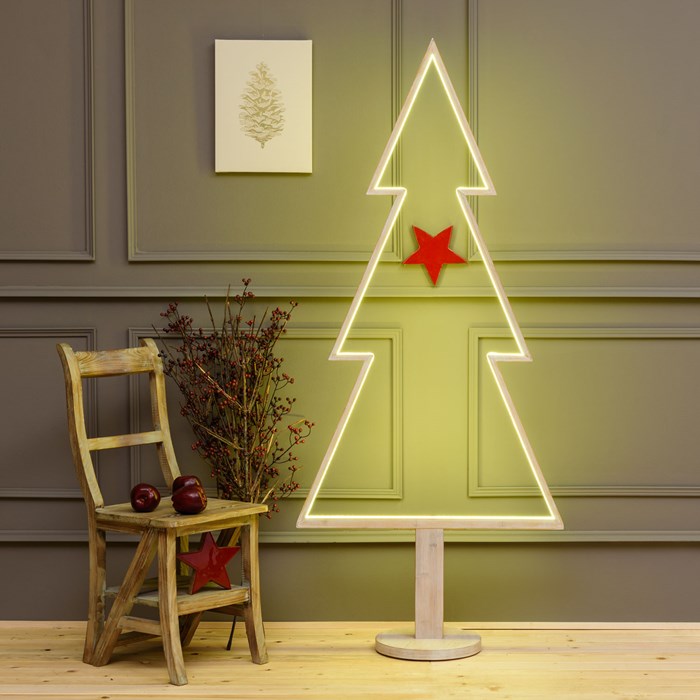 Albero di Natale con base in legno sbiancato – 170 cm – led RGB e Bianco Caldo