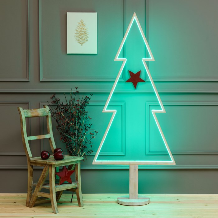 Albero di Natale con base in legno sbiancato – 170 cm – led RGB e Bianco Caldo