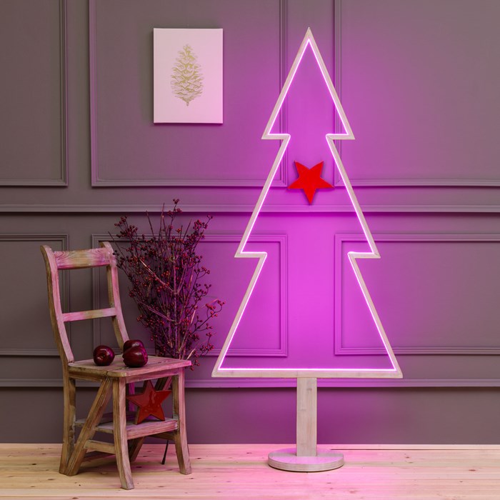 Albero di Natale con base in legno sbiancato – 170 cm – led RGB e Bianco Caldo