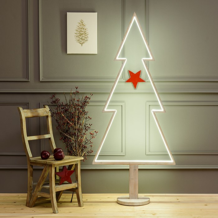 Albero di Natale con base in legno sbiancato – 170 cm – led RGB e Bianco Caldo