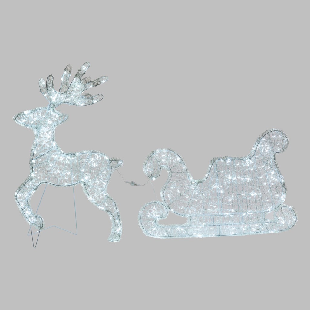 Renna con Slitta Thin 3D – led bianco freddo – h 85 cm