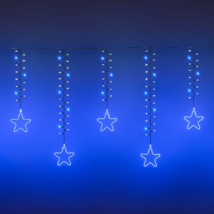Stalattite led bianco freddo con stelle led neon blu – 3,6 x h 0,7 m