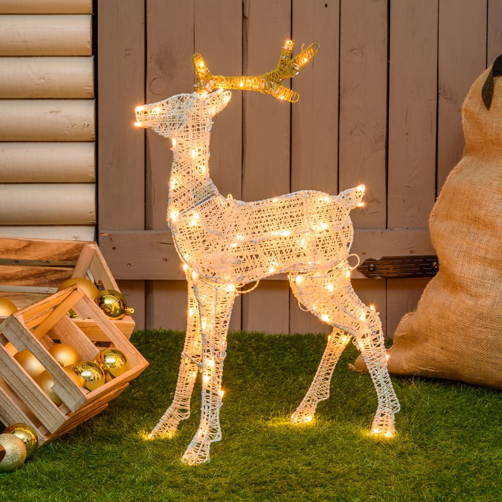 Renna 2D crema e marrone led bianco extra caldo Renna 2D crema e marrone – 67 cm