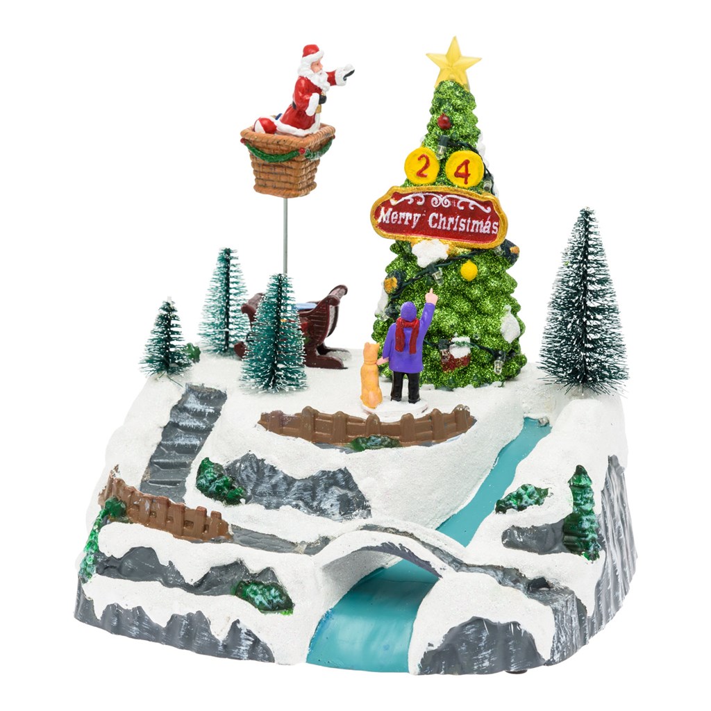 Villaggio di Natale – Albero e Babbo che lo decora in movimento – h 22 cm