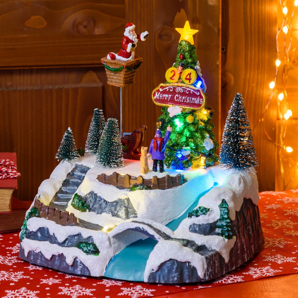 Villaggio di Natale – Albero e Babbo che lo decora in movimento – h 22 cm