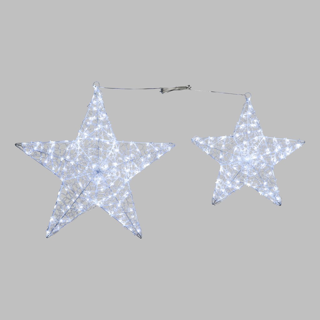 Coppia di stelle 2D, Ø 55-40 cm – gocce led bianco freddo