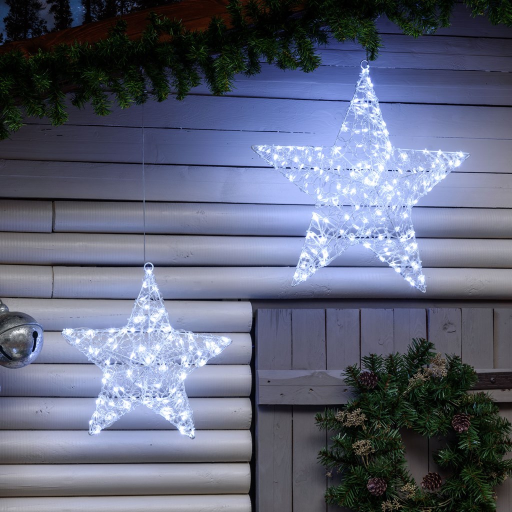 Coppia di stelle 2D, Ø 55-40 cm – gocce led bianco freddo